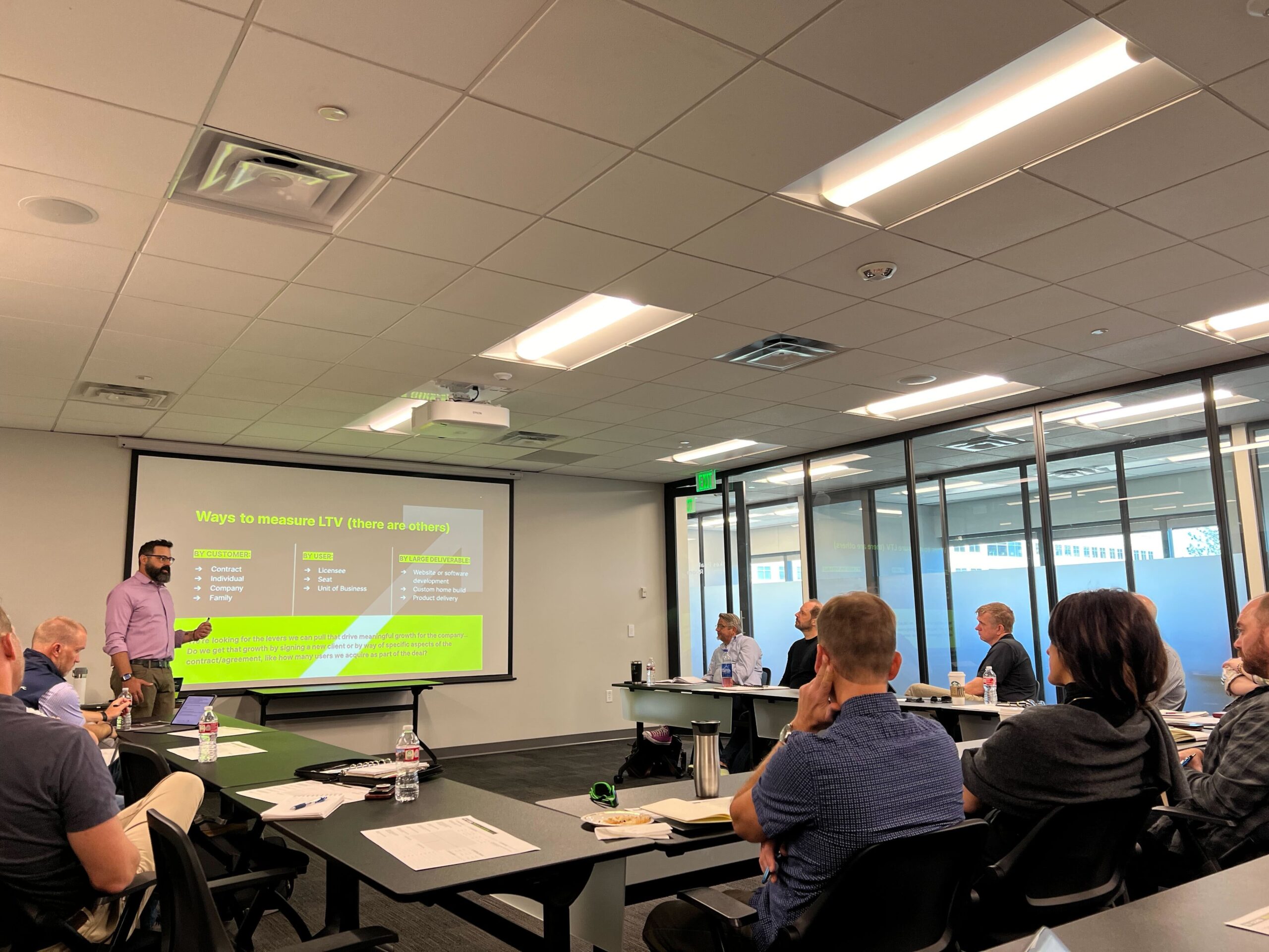 Erik Wolf presenting to a room of executives.